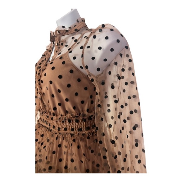 Mable Tulle Polka Dot Peasant Regency Cocktail Wedding Guest Formal Tea Dress - Picture 13 of 16